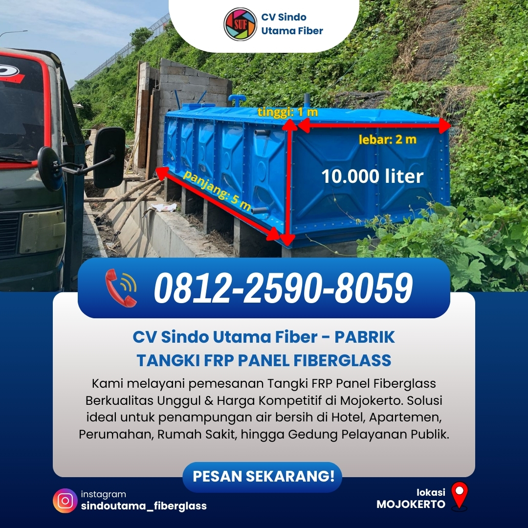 ☎️0812-2590-8059 : Tangki FRP Fiberglass 10 m3 di Mojokerto