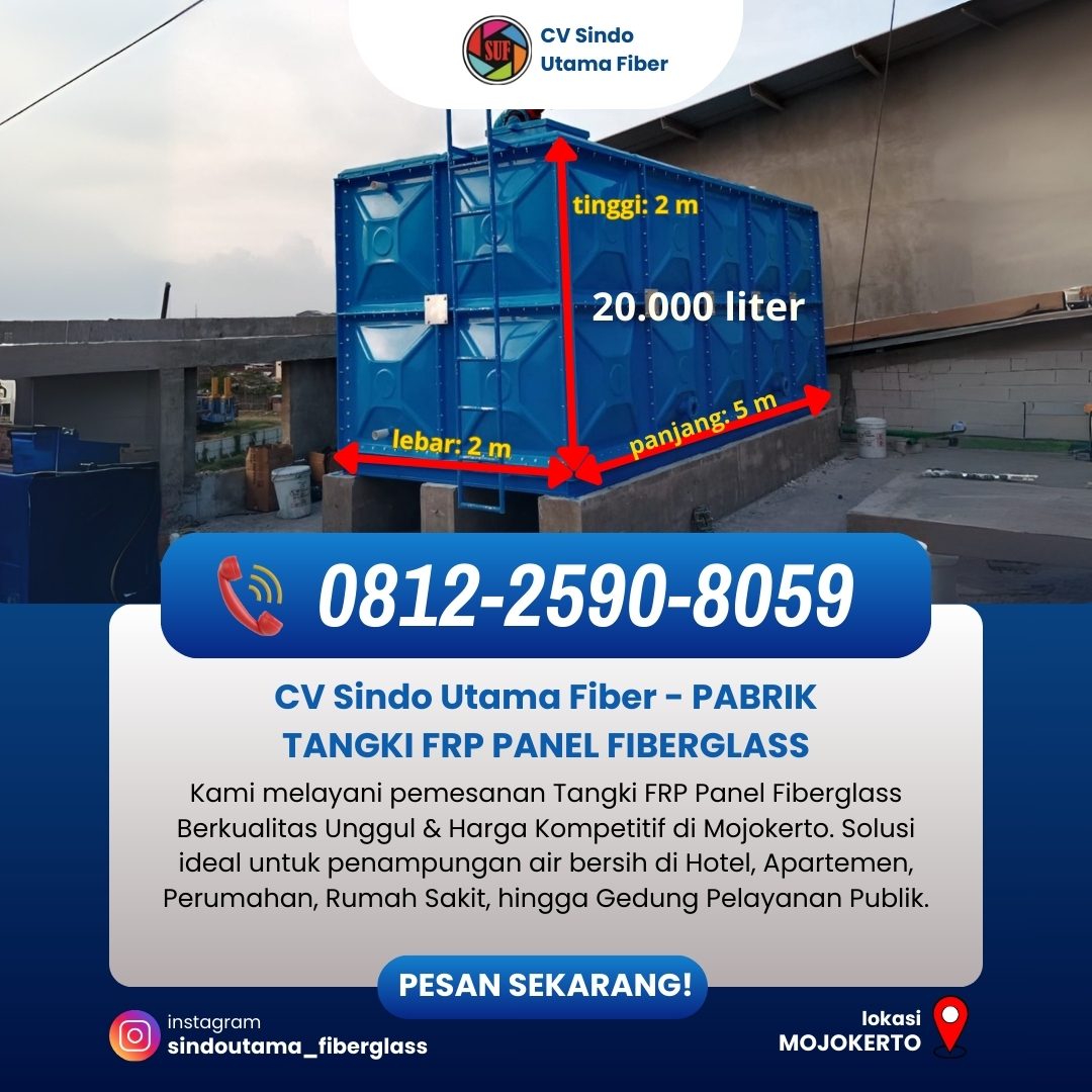 ☎️0812-2590-8059 : Tangki FRP Fiberglass 10 m3 di Mojokerto