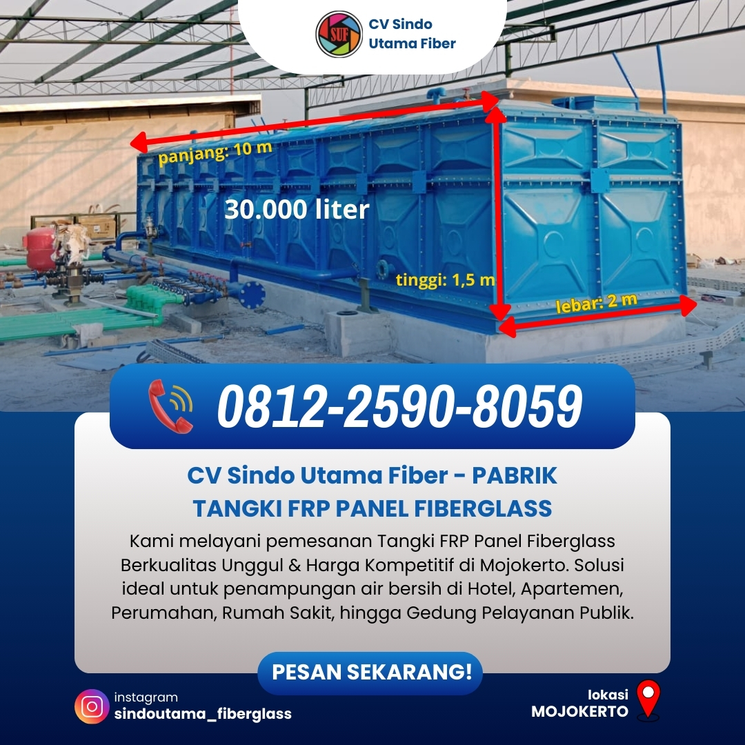 ☎️0812-2590-8059 : Tangki FRP Fiberglass 10 m3 di Mojokerto