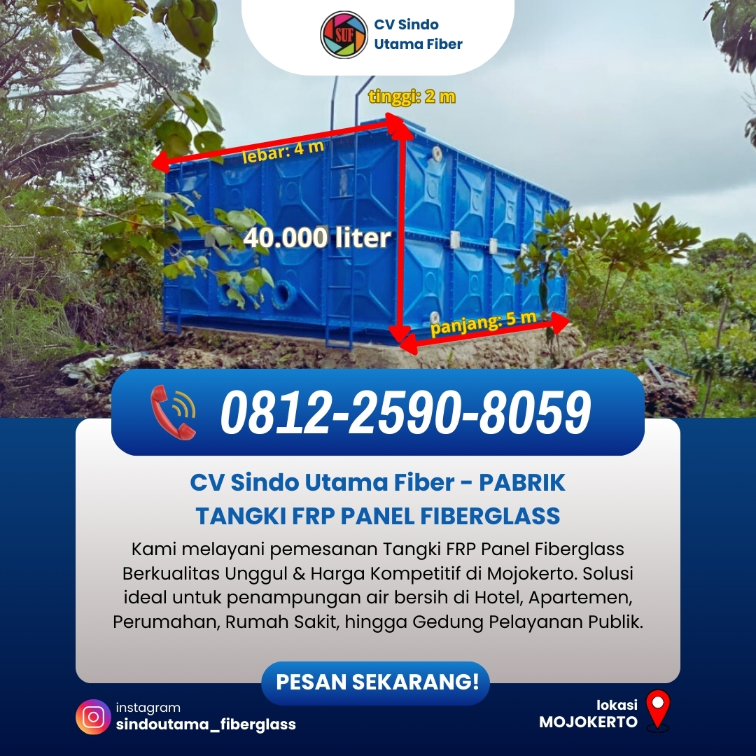 ☎️0812-2590-8059 : Tangki FRP Fiberglass 10 m3 di Mojokerto