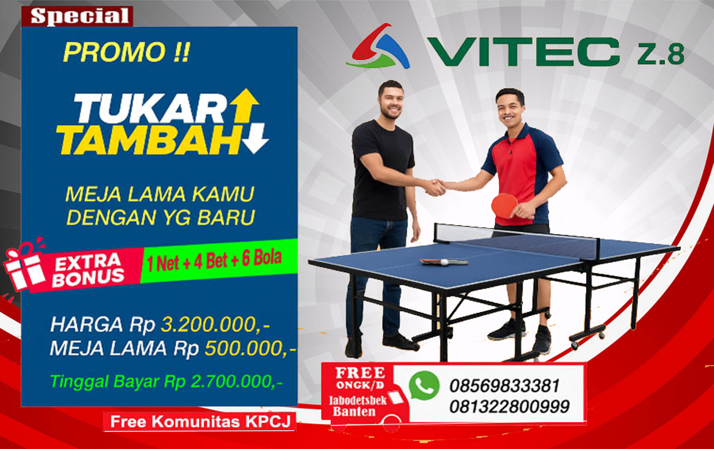 Jual Meja Pingpong VITEC Z.8 – Kualitas Pro, Harga Promo! Bo